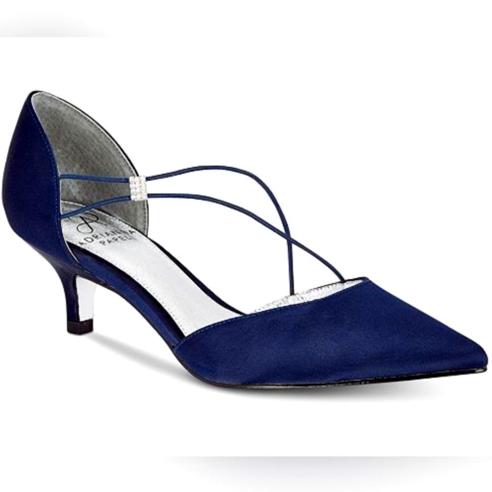 Adrianna Papell Lacy Evening Pumps Elegant Blue Kitten Heels New Sz 8.5M